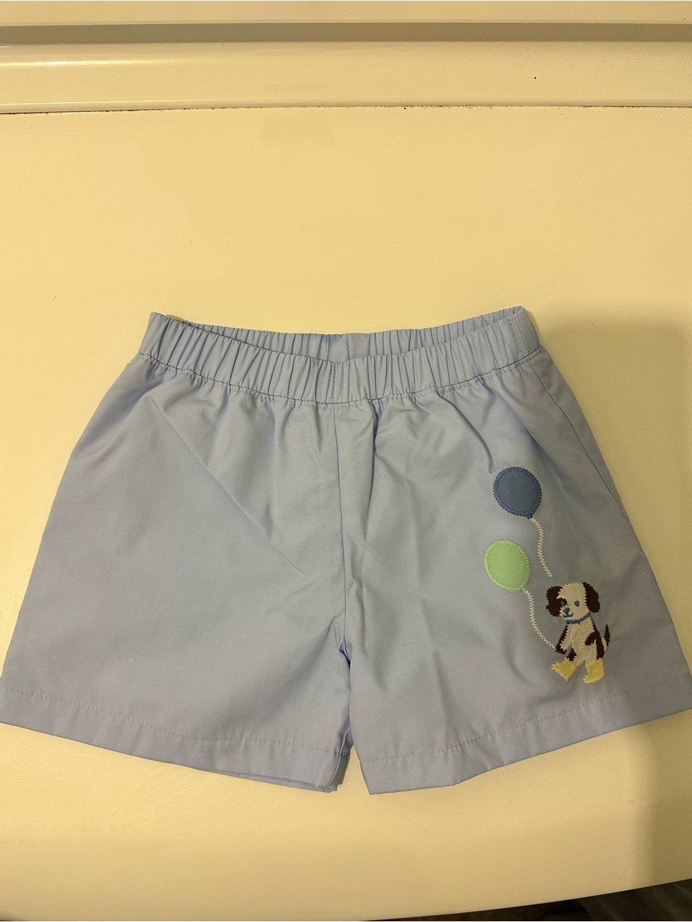 The Beaufort Bonnet Company Light Blue Boys Shorts with Puppy Balloon Embroidery